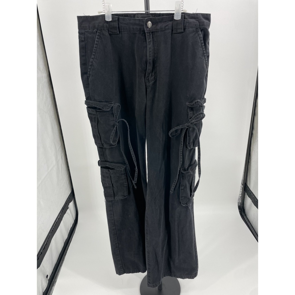 Fashion Nova Utility Cargo Pants Womens Large Black Cotton Wide Leg High Rise
